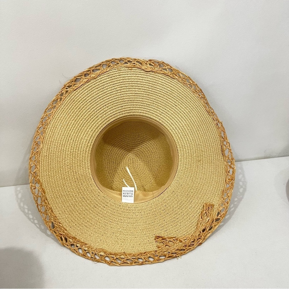 Sun Hat Faux Pearls Details Around Packable Tan Light Brown - Picture 8 of 9